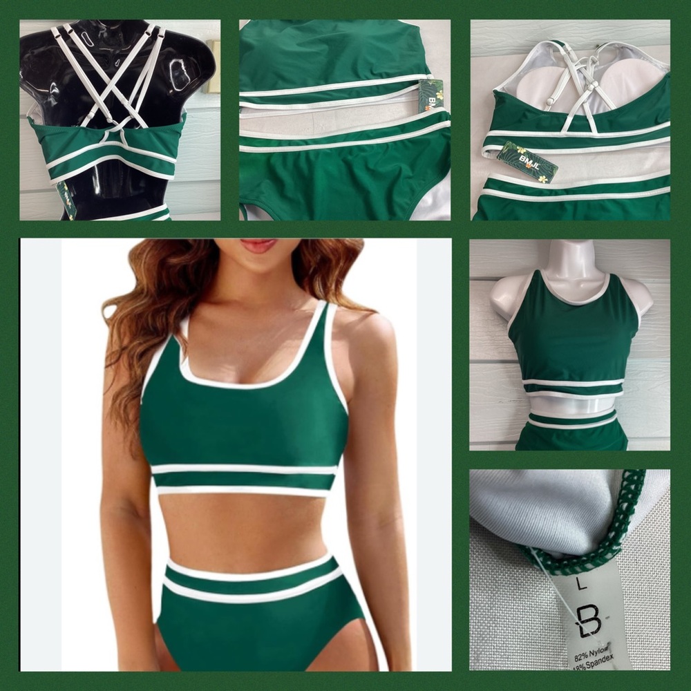 Green and White Women's Swimwear Set.42 - Picture 5 of 5